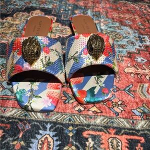 Kurt Geiger Multicolor Floral Mules with Gold Accent